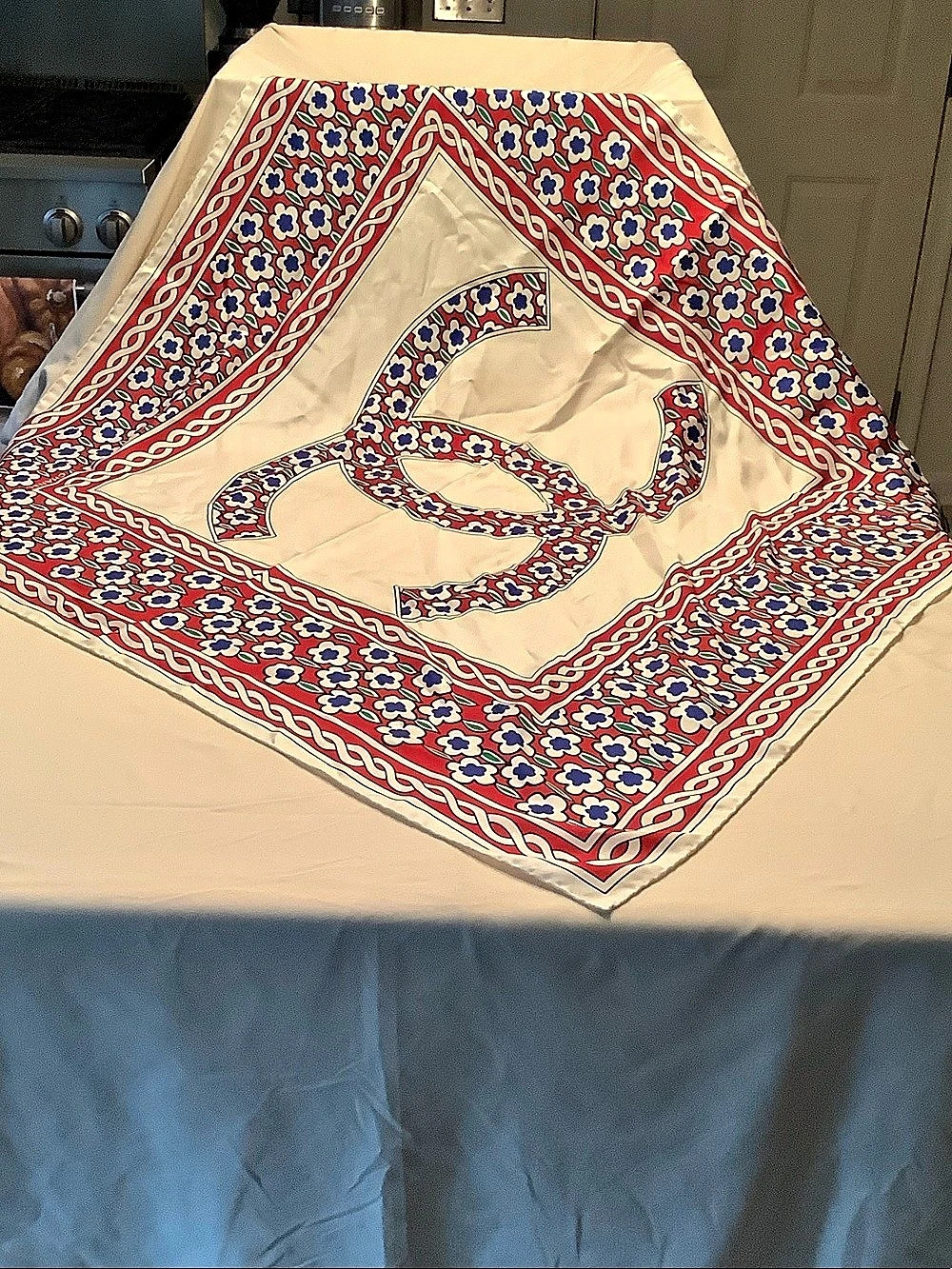 Chanel Floral Silk Scarf Red & White 38x 38 in
